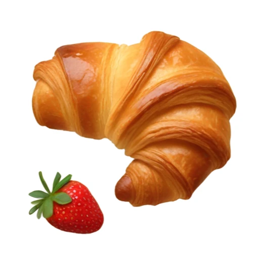 there is a croissant with strawberries in a beige plate sticker