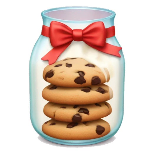 Cookies with milk and red bow around glass sticker