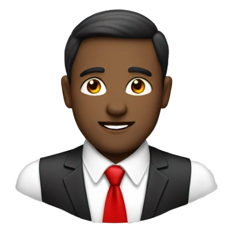 man with white shirt and red tie and a black pats  sticker