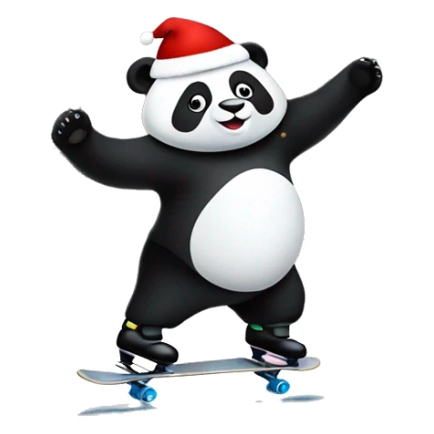 Panda wearing a Santa hat ice skating on a pond with Christmas lights  sticker