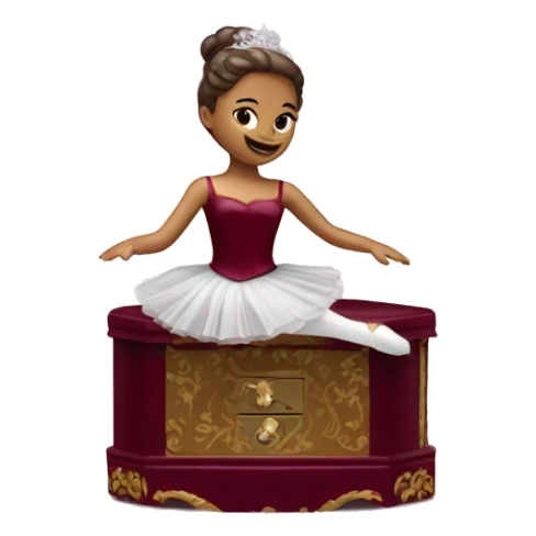 burgundy music box with ballerina standing back sticker