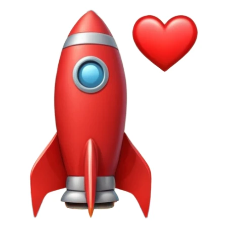 A tiny photorealistic red rocket with a heart emblem on it, blasting toward a large full moon. sticker
