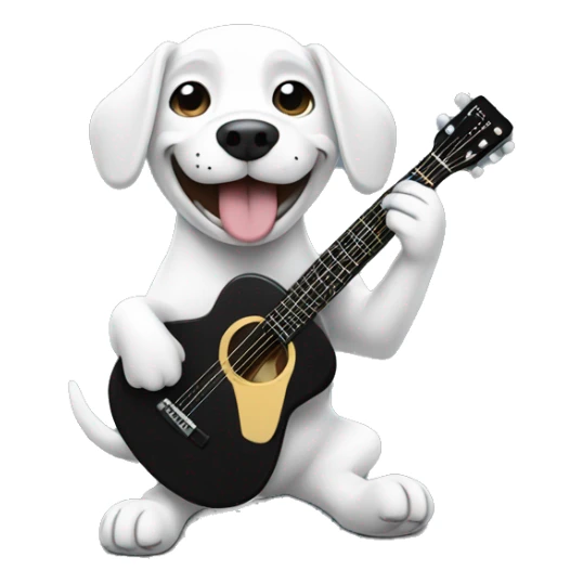 Smiling black and white dog playing on a guitar  sticker
