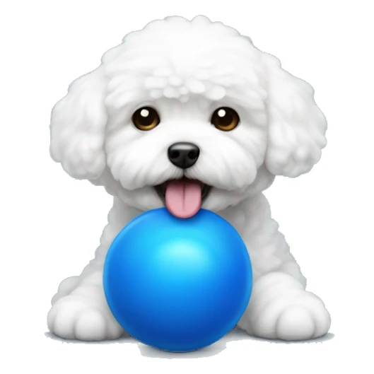 A bichon holding a blue ball in its mouth sticker