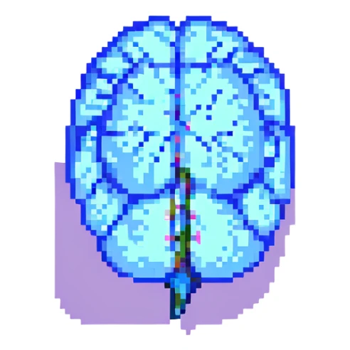 pixel art of a melting brain with pixelated static, symbolizing brainrot sticker