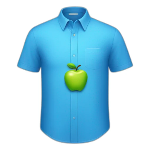 blue shirt with an apple logo  sticker