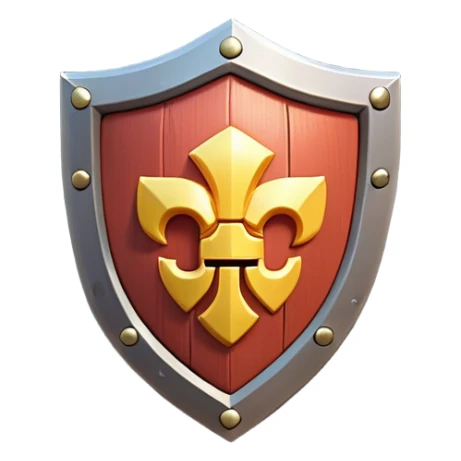 Clash of Clans aesthetic: Cinematic Playful 3D Isometric Shield Emoji, rendered in a 3D vector-style similar to standard emojis with minimal shading and bold, simplified shapes. A compact, distinct form with signature details, softly glowing with a fantasy RPG magic charm. Simplified yet unmistakably iconic, highly detailed and consistent, glowing with a soft radiance and high shine. Stylized with a touch of heroic grandeur and a soft glowing outline, capturing the essence of a beloved gaming relic with a friendly, playful manner! sticker