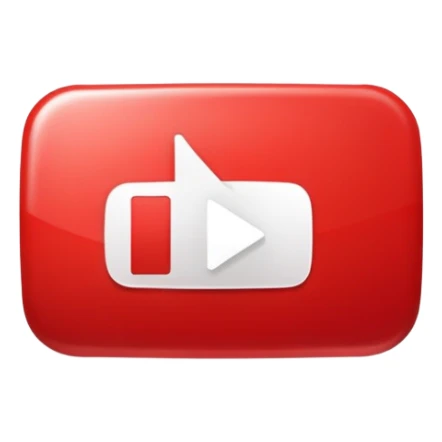 YouTube logo with play button in the center, red rounded rectangle with white play button sticker