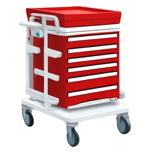 Singular Red medical crash cart is a mobile, multi-drawer unit designed to store and organize emergency medical supplies and equipment sticker