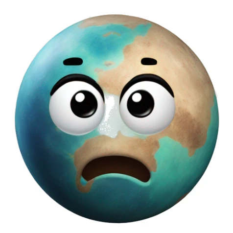 planet Neptune with a cartoon face but dirt on sticker