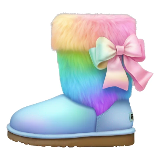 Realistic pair of pastel rainbow fur Ugg boots with bows. sticker