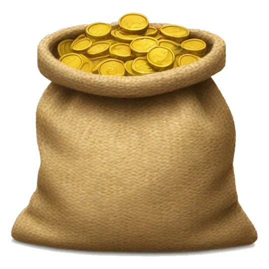 old small open jute bag full of coins sticker