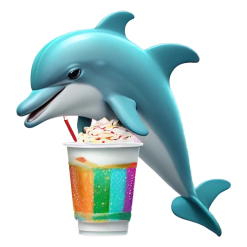 A dolphin in a Christmas sweater playing on a iPad while drinking a Frappuccino with arm bands on  sticker