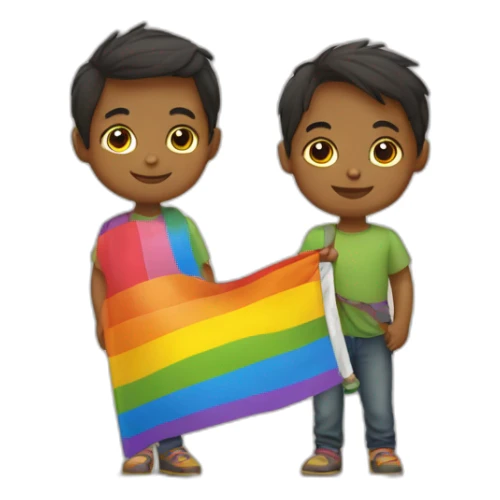 Enfants qui tient un drapeau LGBT sticker