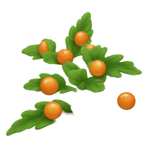 Create an emoji of a plant with a thin, slightly hairy green stem and oval, dark green, serrated leaves in opposite pairs. Add small greenish-yellow star-shaped flowers and round, reddish-orange berries at the leaf axils. sticker