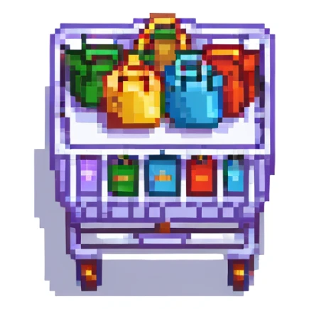 shopping cart with bags in it, pixel art style sticker