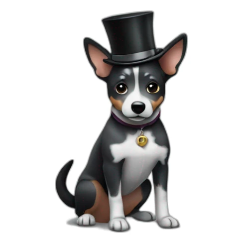 black and grey australian cattle dog in a tiny tophat sticker