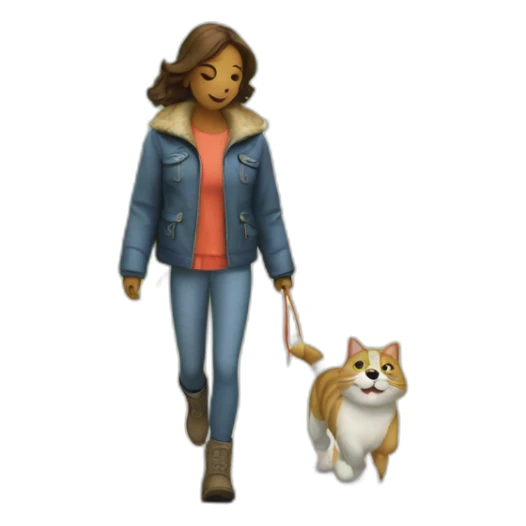 A cat wearing jacket and boots walking with a dog in the park sticker