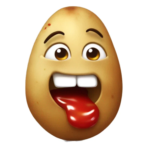 Tiny potato laughing with squinty eyes and ketchup tears sticker