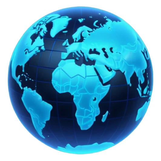 planet neon grid earth, minimalistic 3d blue neon glowing transparent sticker