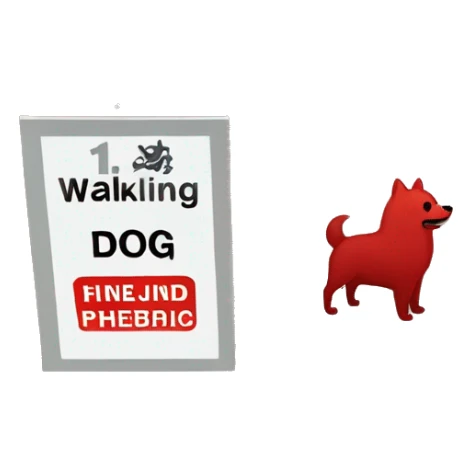 red spitz dog pooping next to a sign "dog walking prohibited" sticker