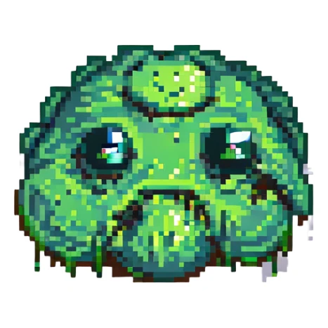 green slime with googly eyes melted on the floor, pixel art style sticker
