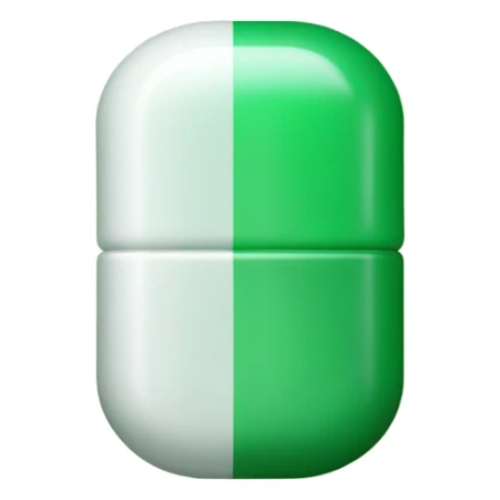 single medicine pill, top half green, bottom half white sticker