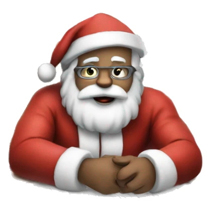 Santa is sitting on a desk, solving complicated math problems on a sheet of paper sticker