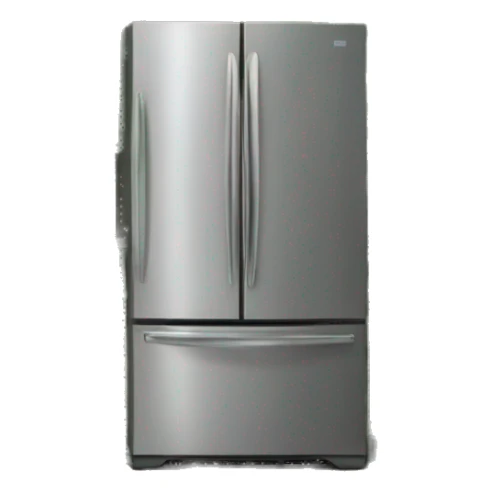 Realistic front facing kitchen cabinets sage green color, with refrigerator on the side sticker