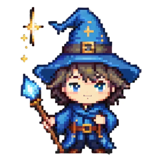 cute chibi male wizard with hat and wand sticker