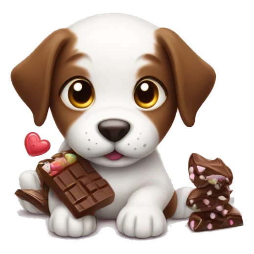 Puppy playing video games and eating chocolate sticker