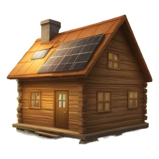 Wood Cabin near tree, 5 stories tall solar, grass field  sticker