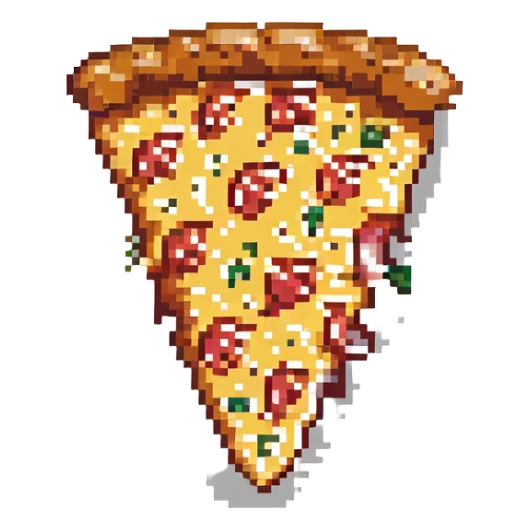 pixel art style slice of pizza, with cheese and pepperoni, classic 8-bit style sticker