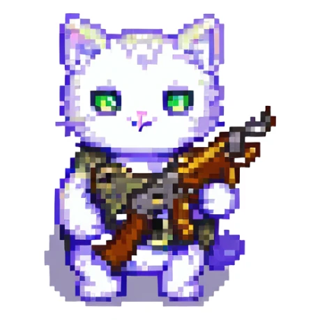 pixel art little cat holding a gun sticker