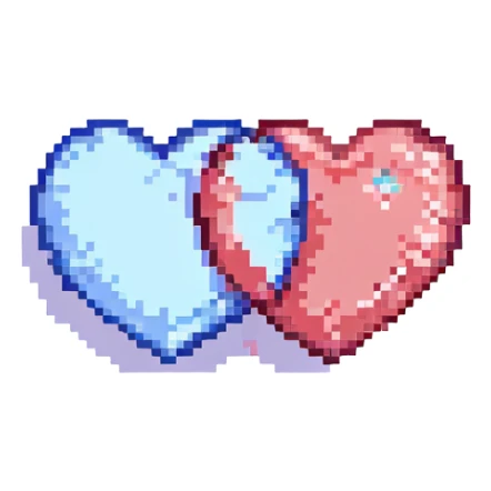 two hearts overlapping, love and friendship pixel art sticker