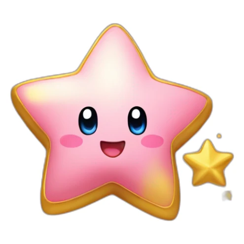 cute happy Kirby jumping on a golden star sticker