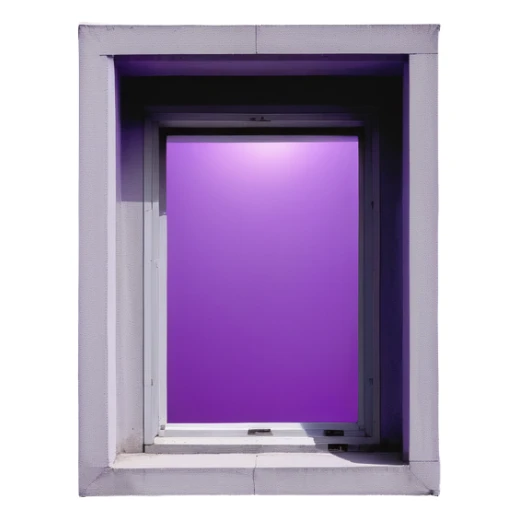 Minimalist gray concrete panel building, slight ghetto vibe, one window with bright purple ultraviolet light for growing plants, simple rectangular shape, stark and bare sticker