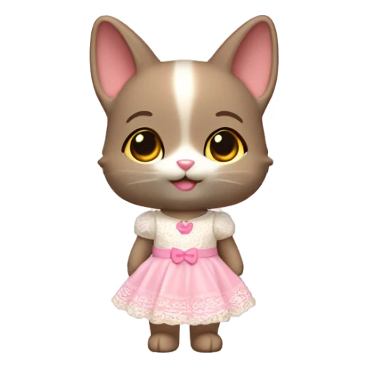 sylvanian gato marrón claro con vestido rosa sticker