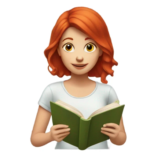 A red-haired girl is reading a book sticker