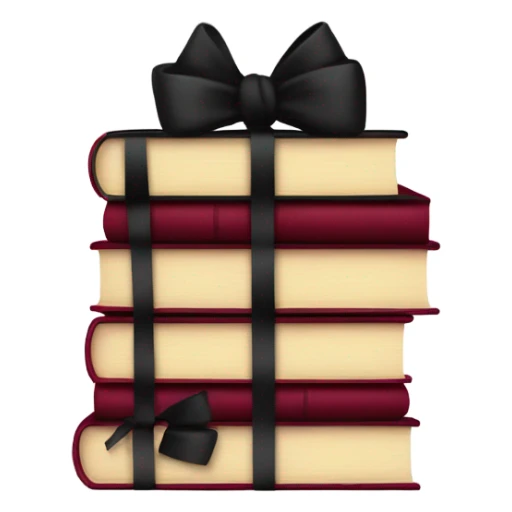 dark red Books stacked up and tied together by a black bow sticker