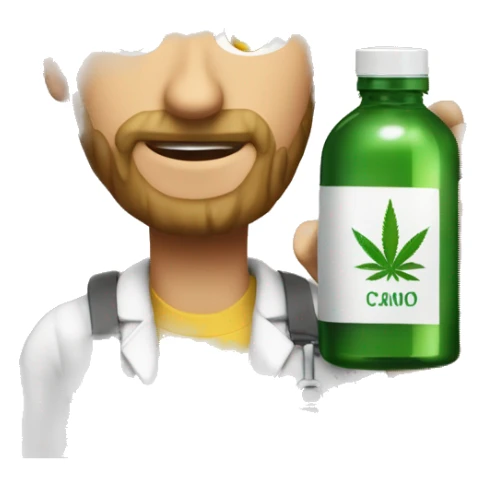 Persona tomado un gotero con un frasco de aceite de cbd al lado sticker