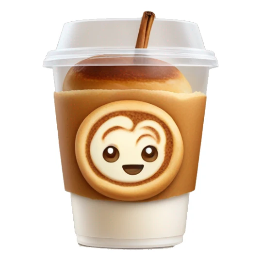 Cinnamon and cappuccino bun in a disposable glass sticker