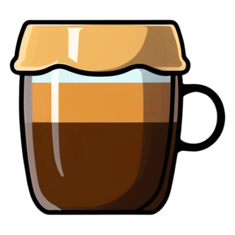 Small Gibraltar glass with cortado espresso, light brown color on top deepening to darker brown at bottom, smooth surface, no froth, clear glass showing gradient sticker