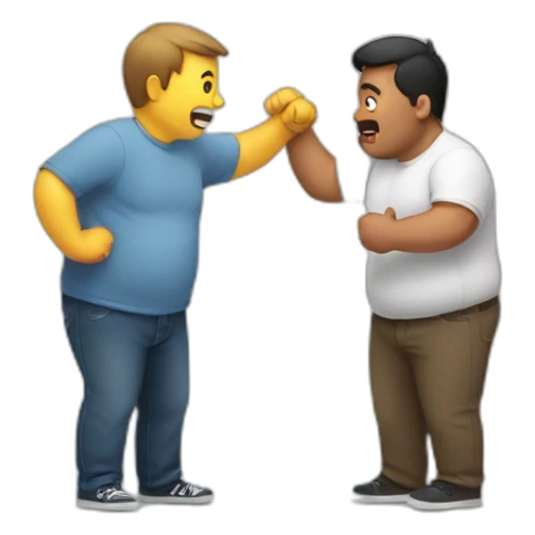 Skinny man slapping fat man's belly sticker