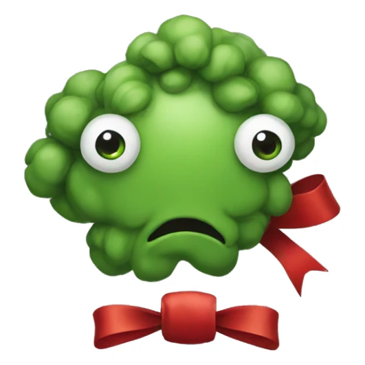 A brokkoli with eyes and a red bow  sticker