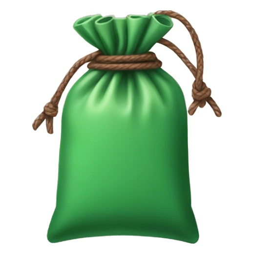 hand holding up a green pouch that is tied with brown string sticker