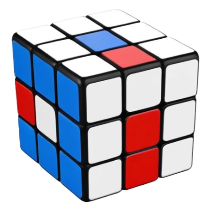 A 3x3 Rubik's Cube slightly turned, with only red, blue, and white colored squares, minimalist iOS emoji style sticker