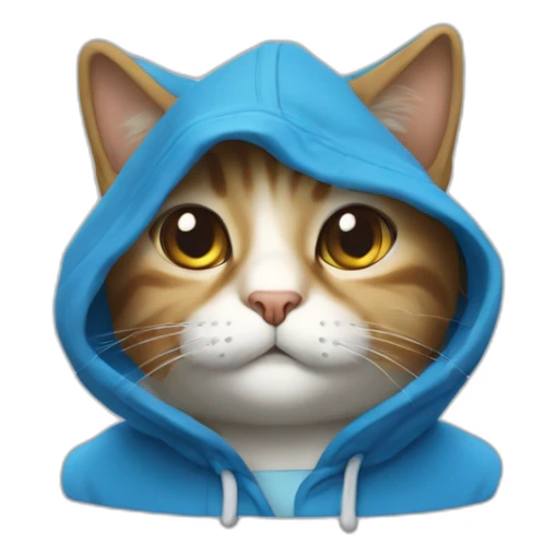 un chat avec une capuche avec reyur bleu est bland realiste sticker
