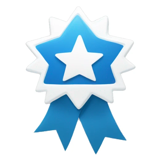 “A blue badge with a white checkmark in the center, featuring a starburst design. This symbol represents verification, approval, or completion.” sticker