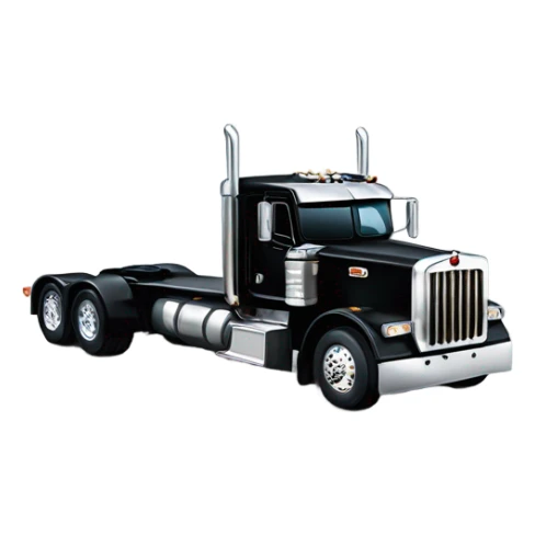 Peterbilt 389 black with flat top and dual rear tires and flat bumper sticker